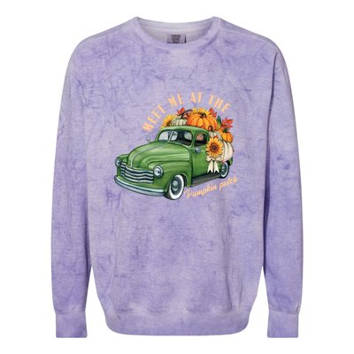 Meet Me At The Pumpkin Patch Cute Vintage Pickup Truck Fall Gift Colorblast Crewneck Sweatshirt