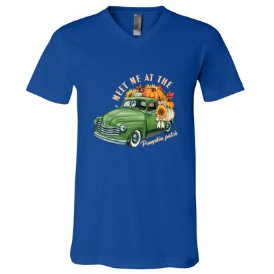 Meet Me At The Pumpkin Patch Cute Vintage Pickup Truck Fall Gift V-Neck T-Shirt