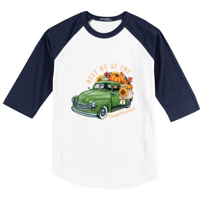 Meet Me At The Pumpkin Patch Cute Vintage Pickup Truck Fall Gift Baseball Sleeve Shirt