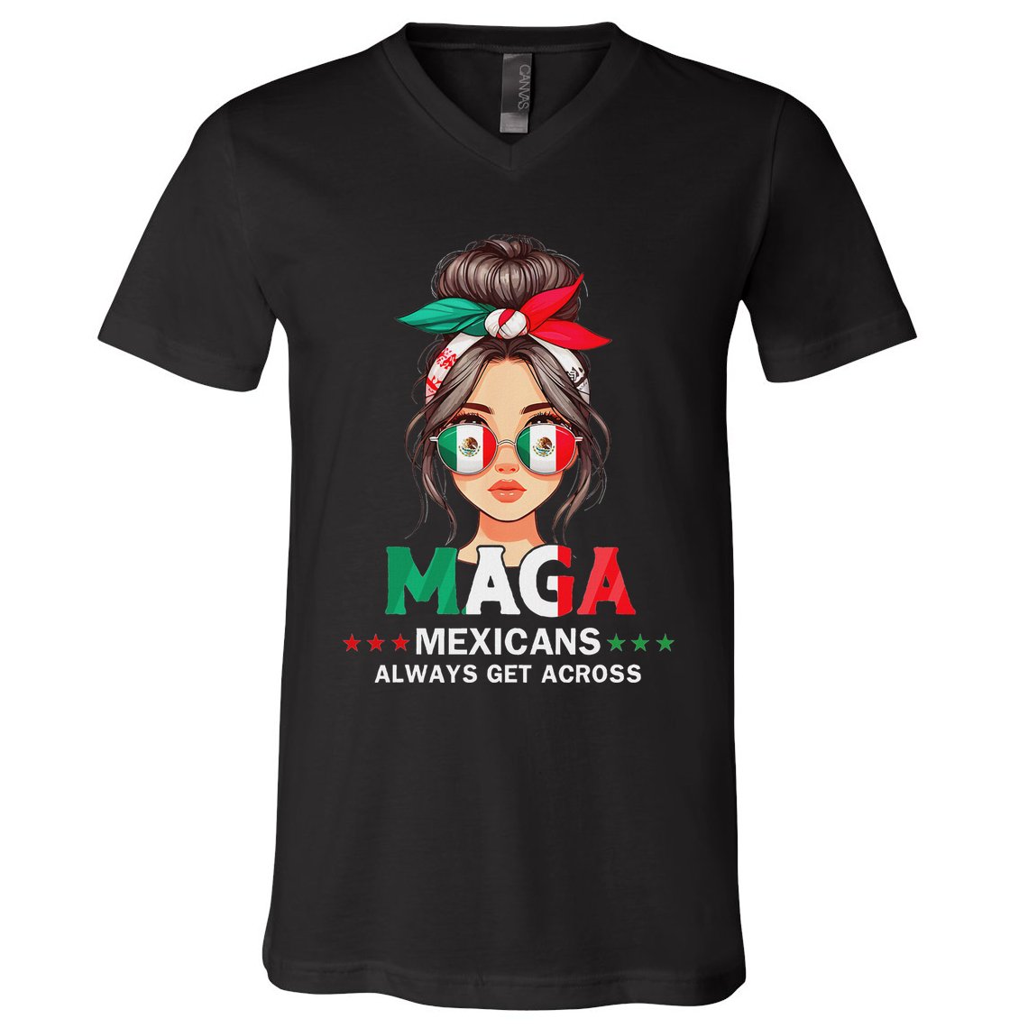 Maga Mexicans Always Get Across Mexico Girl Flag V-Neck T-Shirt