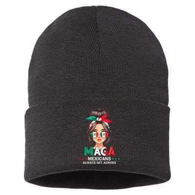 Maga Mexicans Always Get Across Mexico Girl Flag Sustainable Knit Beanie