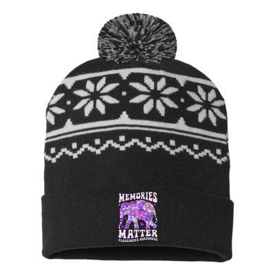 Memories Matter AlzheimerS Awareness Purple Elephant Flower USA-Made Snowflake Beanie