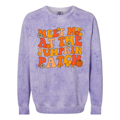 Meet Me At The Pumpkin Patch Groovy Fall Autumn Halloween Gift Colorblast Crewneck Sweatshirt