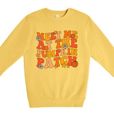 Meet Me At The Pumpkin Patch Groovy Fall Autumn Halloween Gift Premium Crewneck Sweatshirt