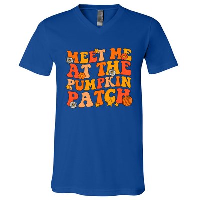 Meet Me At The Pumpkin Patch Groovy Fall Autumn Halloween Gift V-Neck T-Shirt