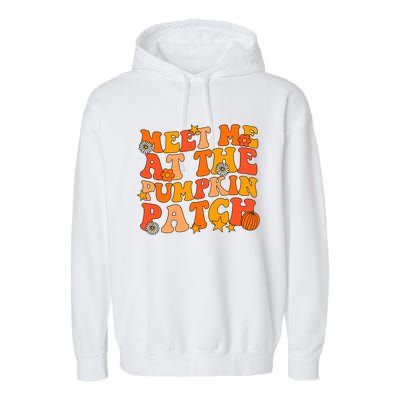 Meet Me At The Pumpkin Patch Groovy Fall Autumn Halloween Gift Garment-Dyed Fleece Hoodie