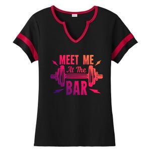 Meet Me At The Bar Funny Gym Sport Fitness Quote Pun Cool Gift Ladies Halftime Notch Neck Tee