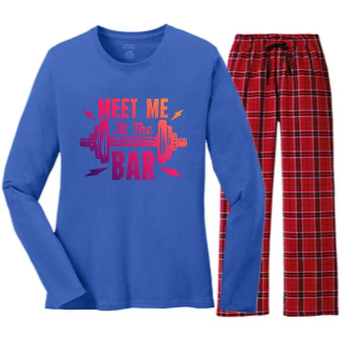 Meet Me At The Bar Funny Gym Sport Fitness Quote Pun Cool Gift Women's Long Sleeve Flannel Pajama Set 