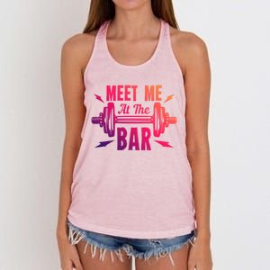 Meet Me At The Bar Funny Gym Sport Fitness Quote Pun Cool Gift Women's Knotted Racerback Tank