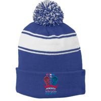 Mom My Angel She May Be Out Sight Never Gone From My Heart Gift Stripe Pom Pom Beanie