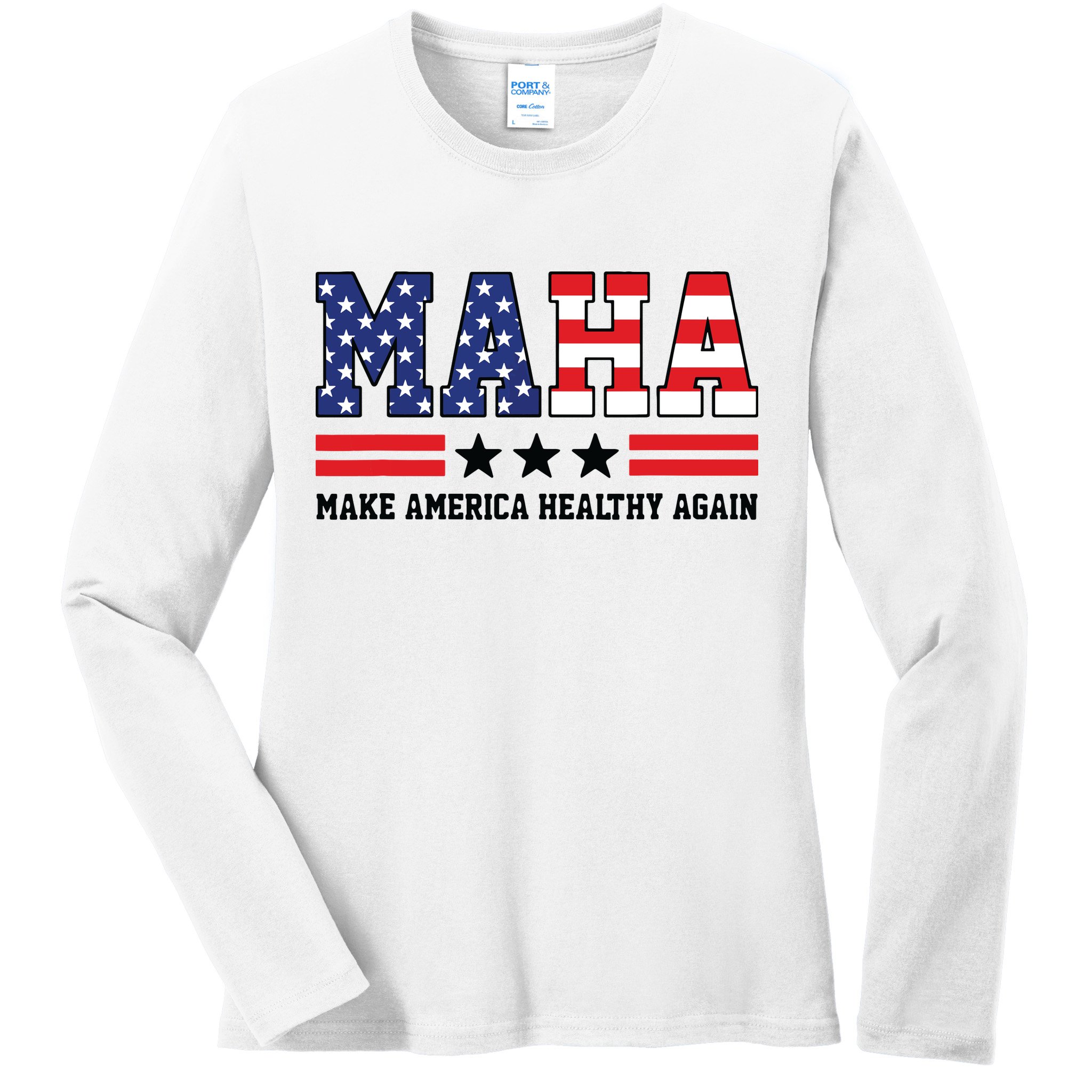 Maha Make America Healthy Again Us Patriotic Ladies Long Sleeve Shirt
