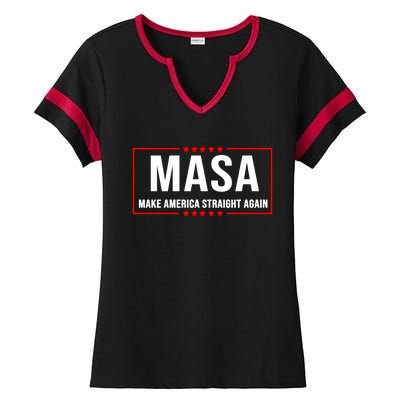 MASA Make America Straight Again Political Funny Sarcastic Ladies Halftime Notch Neck Tee