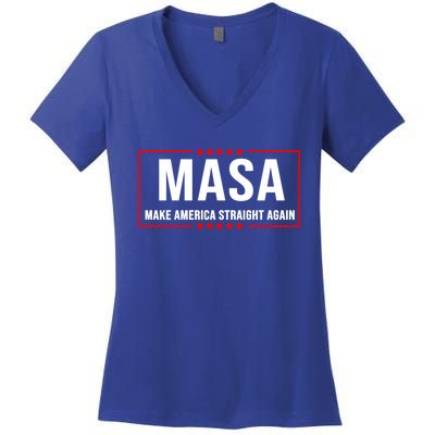 MASA Make America Straight Again Political Funny Sarcastic Women's V-Neck T-Shirt