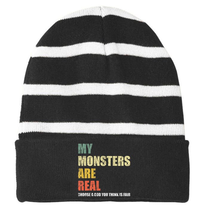 My Monsters Are Real Striped Beanie with Solid Band