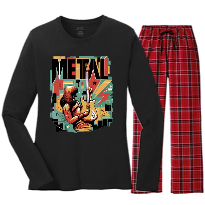 Metal Music Abstract Women's Long Sleeve Flannel Pajama Set 