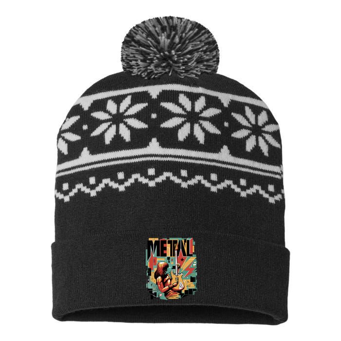 Metal Music Abstract USA-Made Snowflake Beanie