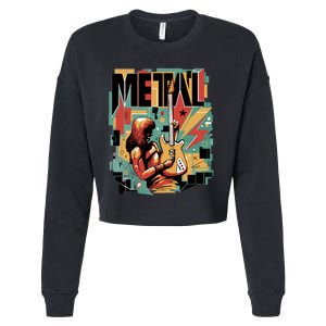 Metal Music Abstract Cropped Pullover Crew