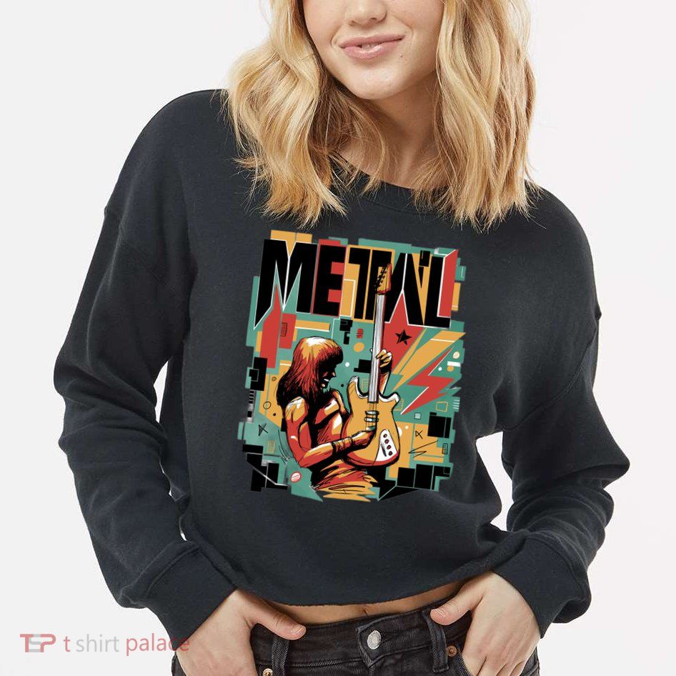 Metal Music Abstract Cropped Pullover Crew