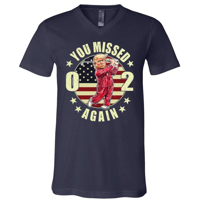 Missed Me Again Donald Trump Golfing V-Neck T-Shirt