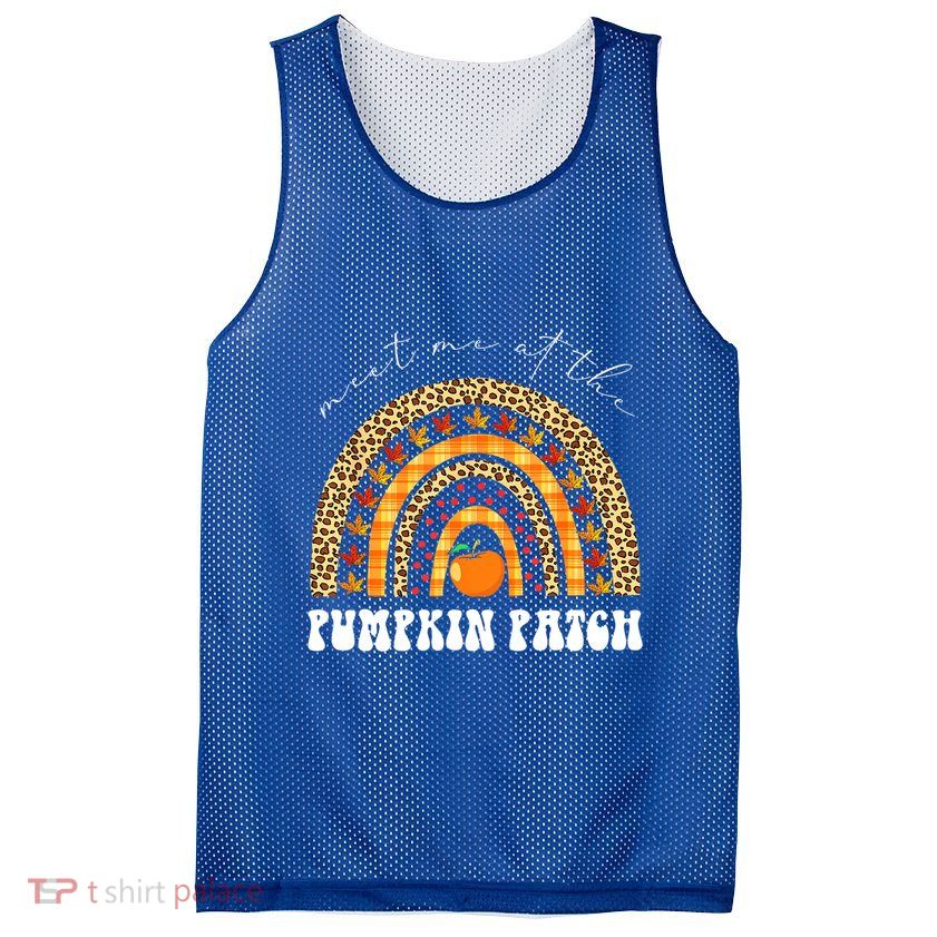 Meet Me At The Pumpkin Patch Leopard Rainbow Thanksgiving Gift Mesh Reversible Basketball Jersey Tank