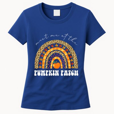 Meet Me At The Pumpkin Patch Leopard Rainbow Thanksgiving Gift Womens T-Shirt