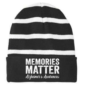 Memories Matter Alzheimers Awareness Endalz Mom Grandma Dad Striped Beanie with Solid Band