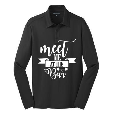 Meet Me At The Bar Barbell Funny Gift Gym Workout Motivational Meaningful Gift Silk Touch Performance Long Sleeve Polo