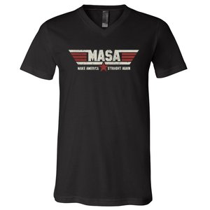 MASA Make America Straight Again Political Funny Sarcastic V-Neck T-Shirt