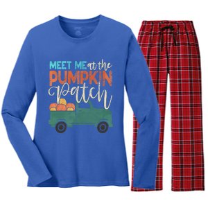 Meet Me At The Pumpkin Patch Pickup Thanksgiving Xmas Outfit Great Gift Women's Long Sleeve Flannel Pajama Set 