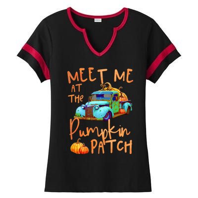 Meet Me At The Pumpkin Patch Pickup Truck Autumn Fall Gift Ladies Halftime Notch Neck Tee