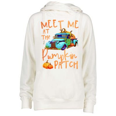 Meet Me At The Pumpkin Patch Pickup Truck Autumn Fall Gift Womens Funnel Neck Pullover Hood