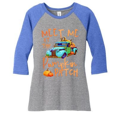 Meet Me At The Pumpkin Patch Pickup Truck Autumn Fall Gift Women's Tri-Blend 3/4-Sleeve Raglan Shirt