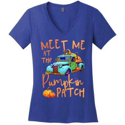 Meet Me At The Pumpkin Patch Pickup Truck Autumn Fall Gift Women's V-Neck T-Shirt