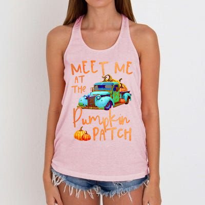 Meet Me At The Pumpkin Patch Pickup Truck Autumn Fall Gift Women's Knotted Racerback Tank