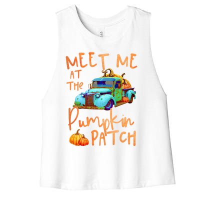 Meet Me At The Pumpkin Patch Pickup Truck Autumn Fall Gift Women's Racerback Cropped Tank