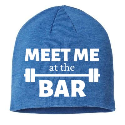 Meet Me At The Bar Gym Pun Funny Workout Fitness Athletes Gift Sustainable Beanie