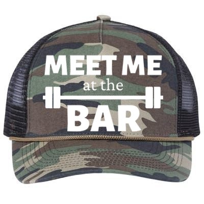 Meet Me At The Bar Gym Pun Funny Workout Fitness Athletes Gift Retro Rope Trucker Hat Cap