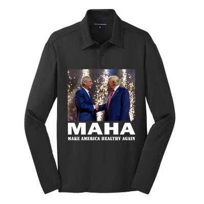 Maha Make America Healthy Again Trump 2024 Silk Touch Performance Long Sleeve Polo