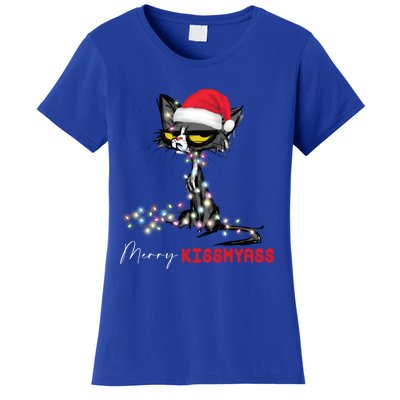 Merry My Ass Christmas Xmas Lights Black Cat Pajamas Cute Gift Women's T-Shirt