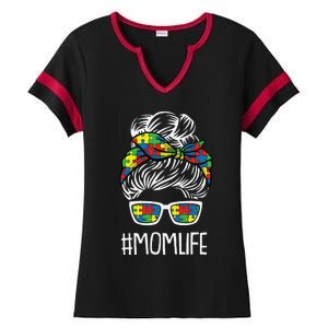 Momlife Mothersday Autism Awareness Mama Mommy Momma Ladies Halftime Notch Neck Tee