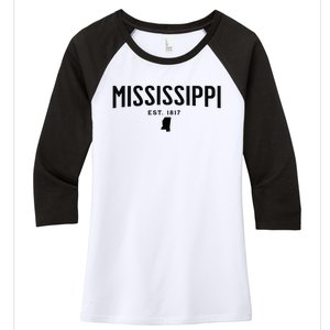 Mississippi Minimalist Autumn Fall Cool Apparel Clothing Top Women's Tri-Blend 3/4-Sleeve Raglan Shirt