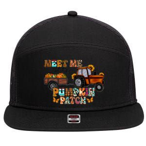 Meet Me At The Pumpkin Patch Truck Autumn Fall Thanksgiving Meaningful Gift 7 Panel Mesh Trucker Snapback Hat