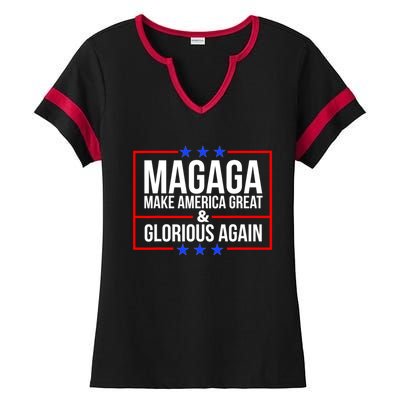 MAGAGA Make America Great And Glorious Again Trump 2024 Ladies Halftime Notch Neck Tee