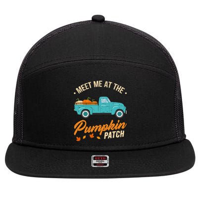 Meet Me At The Pumpkin Patch Truck Halloween Hello Fall 2024 7 Panel Mesh Trucker Snapback Hat