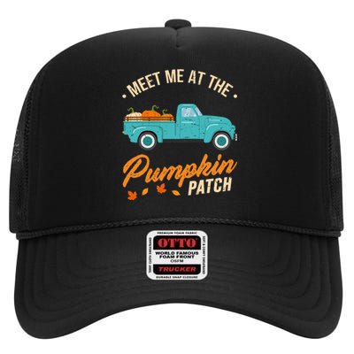 Meet Me At The Pumpkin Patch Truck Halloween Hello Fall 2024 High Crown Mesh Back Trucker Hat