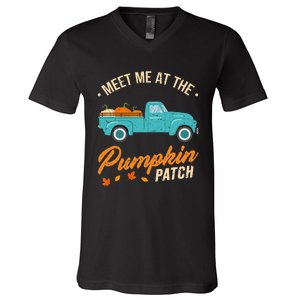 Meet Me At The Pumpkin Patch Truck Halloween Hello Fall 2024 V-Neck T-Shirt