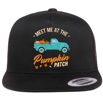 Meet Me At The Pumpkin Patch Truck Halloween Hello Fall 2024 Flat Bill Trucker Hat