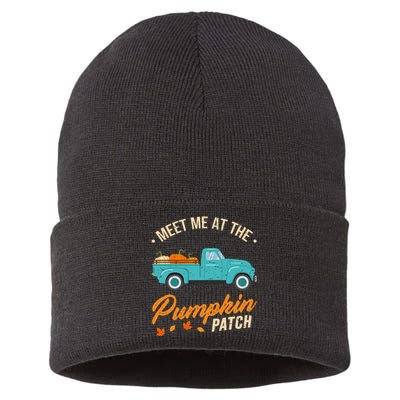 Meet Me At The Pumpkin Patch Truck Halloween Hello Fall 2024 Sustainable Knit Beanie