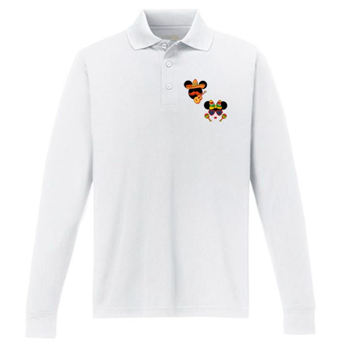 Mexican Mickey And Minnie Cinco De Mayo Couple Performance Long Sleeve Polo