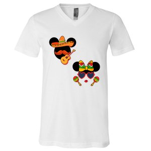 Mexican Mickey And Minnie Cinco De Mayo Couple V-Neck T-Shirt